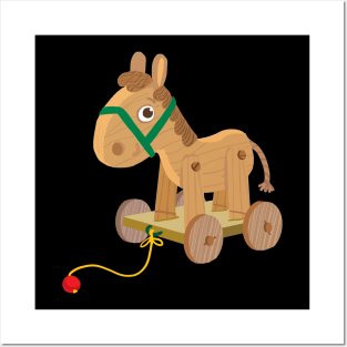 toy wooden horse on wheels Posters and Art